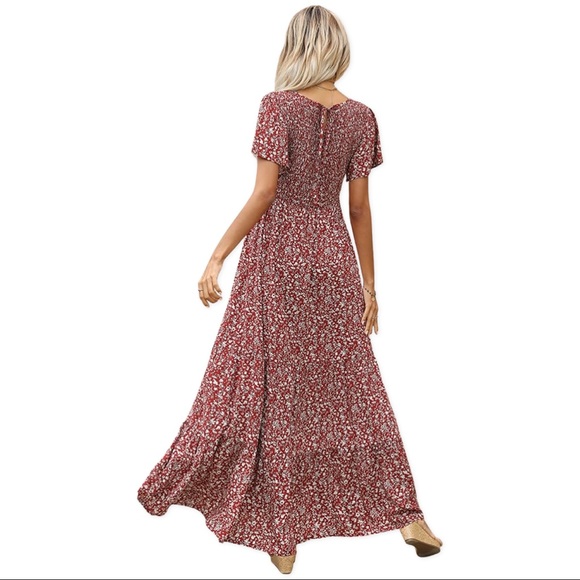 Kranda Round Neck Short Flutter Sleeve Smocked Floral Maxi Dress XXL - Picture 6 of 11